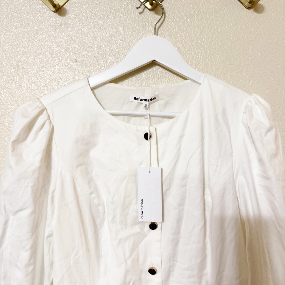 NEW Reformation Lovisa Long Sleeve Organic Cotton Velvet Button Mini Dress 10 - Picture 8 of 8